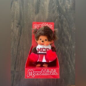 Monchhichi Cheerleader Plush Toy with Red and Brown Outfit